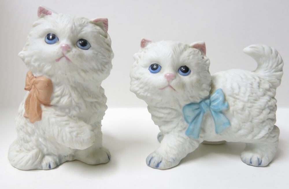 Vintage Homco Playful Kitty Cats #1428 Bisque Porcelain Figurines 1980's Bows